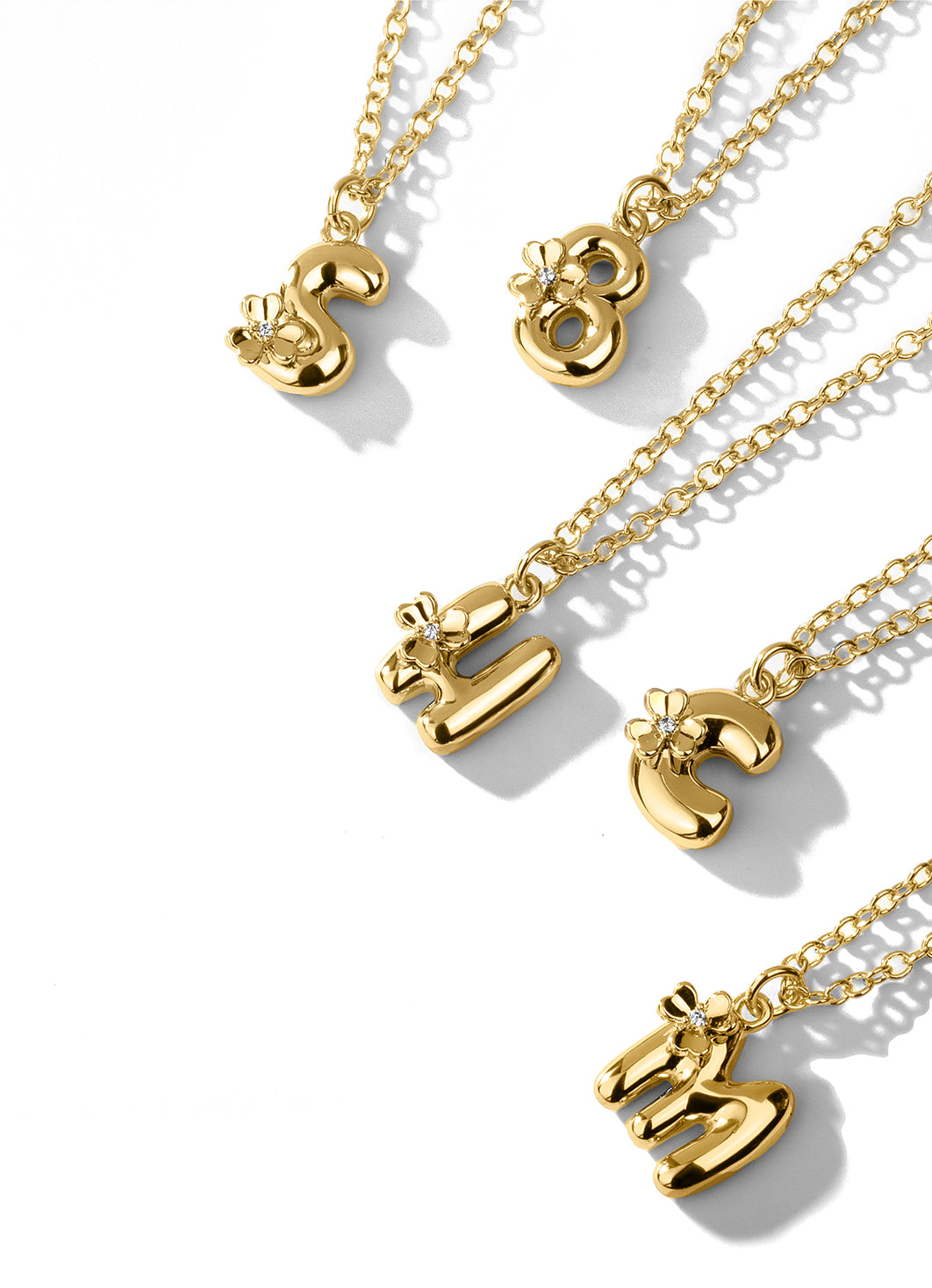 14kt gold baby bubble initial necklace on ball chain | Luna Skye